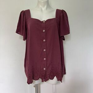 Torrid Button Front Rayon embellished top flutter sleeves